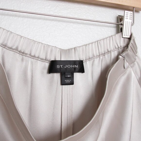 St. John Satin Wide Leg Pants Taupe 10 "Altered" - Picture 6 of 8